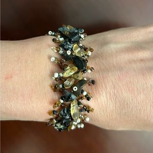 Black and Brown Adjustable Bracelet Made with Beads and Stones
